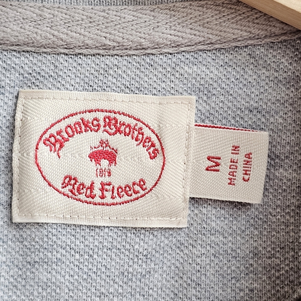 Brooks Brothers Red Fleece Polo Shirt Heather Grey Tonal Logo Vented Hem Size M - Picture 7 of 9